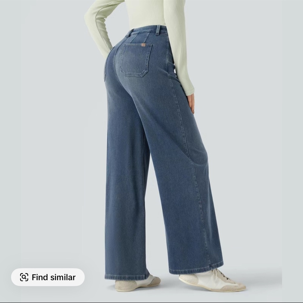 Halara denim flex Casual Wide-Leg with tummy control pats - Picture 2 of 4